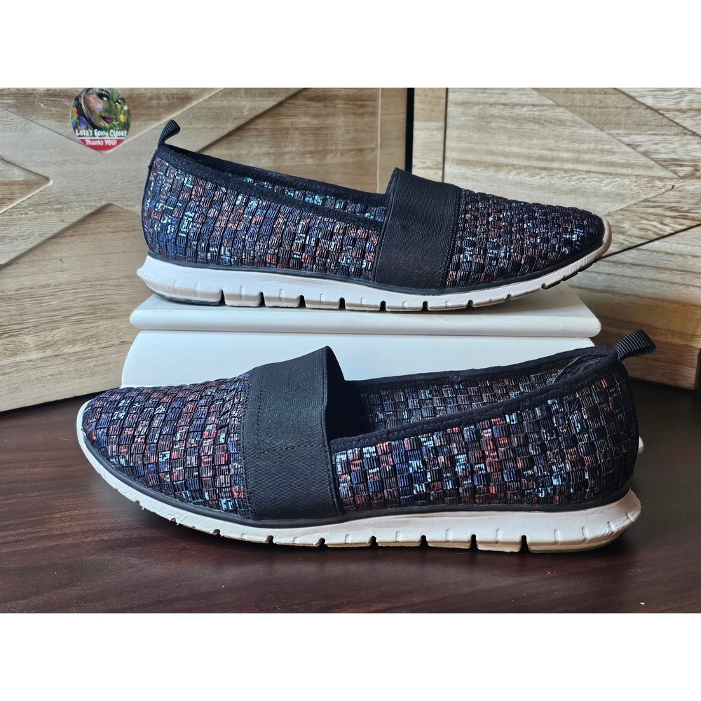 Tek Gear Basket Weave Slip-on Shoes 9.5 Black Blue Multi Flat Loafer Comfort#588
